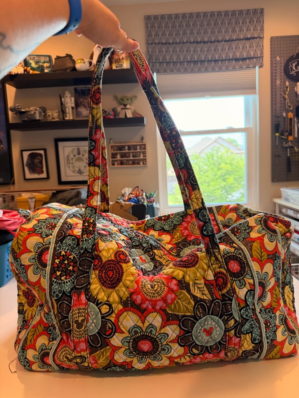 Retired Disney Vera Bradley Quilted Travel Duffel in Pretty Petals Pattern - Picture 2 of 8